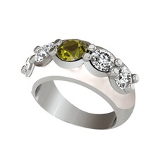 Peridot ve pırlanta 925 ayar gümüş yüzük (2 karat, beyaz mineli)