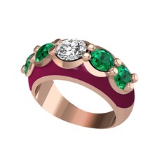 Swarovski ve yeşil kuvars 14 ayar rose altın yüzük (Bordo kırmızı mineli)