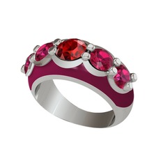 Garnet ve rodolit garnet 14 ayar beyaz altın yüzük (Bordo kırmızı mineli)