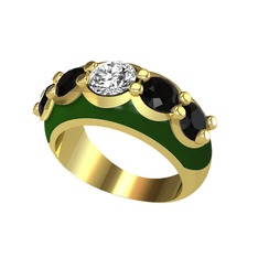 Aura Yüzük - Swarovski ve siyah zirkon 18 ayar altın yüzük (Yeşil mineli) #1rvs937