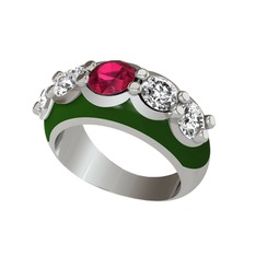 Rodolit garnet ve pırlanta 925 ayar gümüş yüzük (2 karat, yeşil mineli)