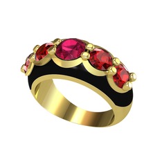 Aura Yüzük - Rodolit garnet ve garnet 8 ayar altın yüzük (Siyah mineli) #1scnikh