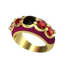 Aura Yüzük - Siyah zirkon ve garnet 14 ayar altın yüzük (Bordo kırmızı mineli) #1sjdd9b