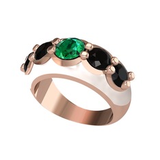 Aura Yüzük - Yeşil kuvars ve siyah zirkon 18 ayar rose altın yüzük (Beyaz mineli) #1snh06q