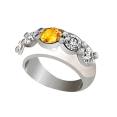 Sitrin ve swarovski 14 ayar beyaz altın yüzük (Beyaz mineli)