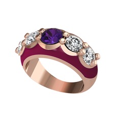 Aura Yüzük - Ametist ve swarovski 925 ayar rose altın kaplama gümüş yüzük (Bordo kırmızı mineli) #1tacmpz