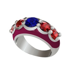 Lab safir ve garnet 18 ayar beyaz altın yüzük (Bordo kırmızı mineli)