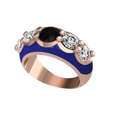 Siyah zirkon ve swarovski 925 ayar rose altın kaplama gümüş yüzük (Lacivert mineli)