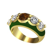 Dumanlı kuvars ve swarovski 925 ayar altın kaplama gümüş yüzük (Yeşil mineli)