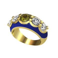 Peridot ve swarovski 925 ayar altın kaplama gümüş yüzük (Lacivert mineli)