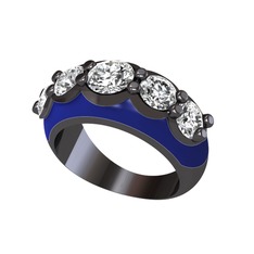 Aura Yüzük - Elmas ve swarovski 925 ayar siyah rodyum kaplama gümüş yüzük (0.68 karat, lacivert mineli) #1u28lyv