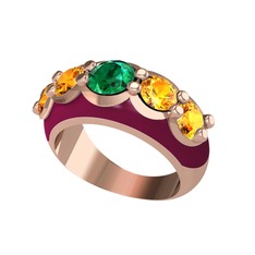 Aura Yüzük - Yeşil kuvars ve sitrin 14 ayar rose altın yüzük (Bordo kırmızı mineli) #1u5817x
