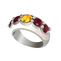 Aura Yüzük - Sitrin ve kök yakut 18 ayar beyaz altın yüzük (Beyaz mineli) #1u6hwa0