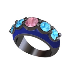 Aura Yüzük - Pembe kuvars ve akuamarin 925 ayar siyah rodyum kaplama gümüş yüzük (Lacivert mineli) #1u6r5de