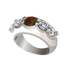 Aura Yüzük - Dumanlı kuvars ve swarovski 18 ayar beyaz altın yüzük (Beyaz mineli) #1ultaqf
