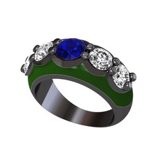 Aura Yüzük - Lab safir ve swarovski 925 ayar siyah rodyum kaplama gümüş yüzük (Yeşil mineli) #1unrv45