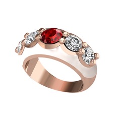 Aura Yüzük - Garnet ve pırlanta 14 ayar rose altın yüzük (2 karat, beyaz mineli) #1us7xam