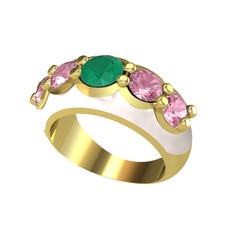 Aura Yüzük - Kök zümrüt ve pembe kuvars 8 ayar altın yüzük (Beyaz mineli) #1utsmam