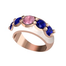Aura Yüzük - Pembe kuvars ve lab safir 18 ayar rose altın yüzük (Beyaz mineli) #1v87duw