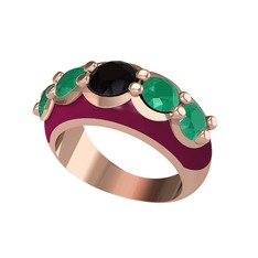 Siyah zirkon ve kök zümrüt 8 ayar rose altın yüzük (Bordo kırmızı mineli)