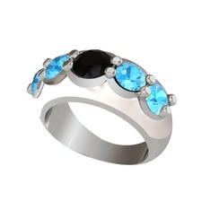 Aura Yüzük - Siyah zirkon ve akuamarin 925 ayar gümüş yüzük (Beyaz mineli) #1vfz335