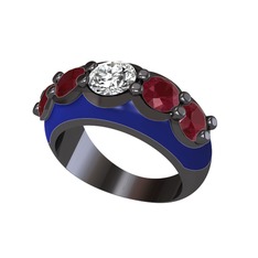Aura Yüzük - Swarovski ve kök yakut 925 ayar siyah rodyum kaplama gümüş yüzük (Lacivert mineli) #1vh4l7f