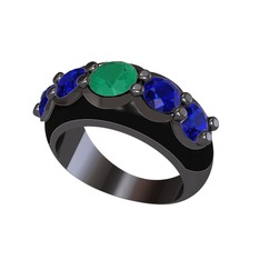 Aura Yüzük - Kök zümrüt ve lab safir 925 ayar siyah rodyum kaplama gümüş yüzük (Siyah mineli) #1vmy5wo