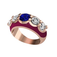 Lab safir ve beyaz zirkon 18 ayar rose altın yüzük (Bordo kırmızı mineli)