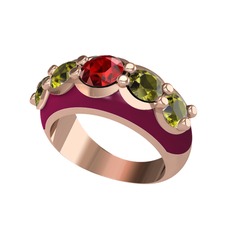 Aura Yüzük - Garnet ve peridot 14 ayar rose altın yüzük (Bordo kırmızı mineli) #1vx2rvg
