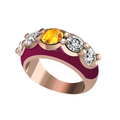 Sitrin ve beyaz zirkon 925 ayar rose altın kaplama gümüş yüzük (Bordo kırmızı mineli)