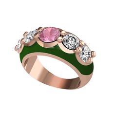 Aura Yüzük - Pembe kuvars ve pırlanta 8 ayar rose altın yüzük (2 karat, yeşil mineli) #1w85uyf