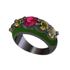Aura Yüzük - Rodolit garnet ve peridot 925 ayar siyah rodyum kaplama gümüş yüzük (Yeşil mineli) #1wo96yi