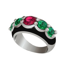 Aura Yüzük - Rodolit garnet ve yeşil kuvars 925 ayar gümüş yüzük (Siyah mineli) #1wt1dxc