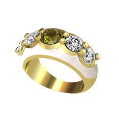 Peridot ve swarovski 18 ayar altın yüzük (Beyaz mineli)