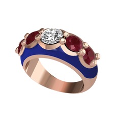 Aura Yüzük - Elmas ve kök yakut 14 ayar rose altın yüzük (0.68 karat, lacivert mineli) #1x5kq3f