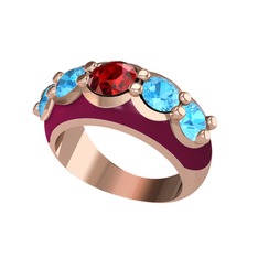 Garnet ve akuamarin 18 ayar rose altın yüzük (Bordo kırmızı mineli)