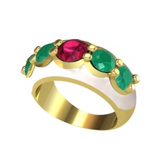 Aura Yüzük - Rodolit garnet ve kök zümrüt 14 ayar altın yüzük (Beyaz mineli) #1xj5scl