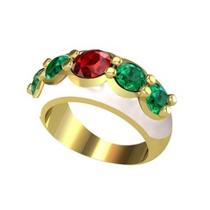 Aura Yüzük - Garnet ve yeşil kuvars 925 ayar altın kaplama gümüş yüzük (Beyaz mineli) #1xpssnk