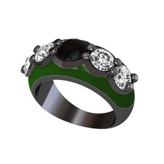 Siyah zirkon ve swarovski 925 ayar siyah rodyum kaplama gümüş yüzük (Yeşil mineli)