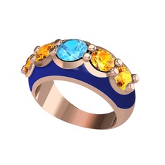 Aura Yüzük - Akuamarin ve sitrin 8 ayar rose altın yüzük (Lacivert mineli) #1xyjsjs