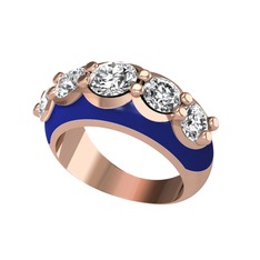 Pırlanta ve swarovski 8 ayar rose altın yüzük (0.92 karat, lacivert mineli)