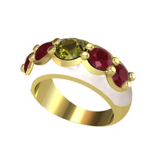 Aura Yüzük - Peridot ve kök yakut 14 ayar altın yüzük (Beyaz mineli) #1y3g7vt