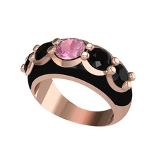 Aura Yüzük - Pembe kuvars ve siyah zirkon 925 ayar rose altın kaplama gümüş yüzük (Siyah mineli) #1ygu9iy