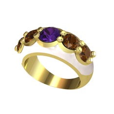 Aura Yüzük - Ametist ve dumanlı kuvars 925 ayar altın kaplama gümüş yüzük (Beyaz mineli) #1yjqyy