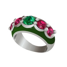 Aura Yüzük - Yeşil kuvars ve rodolit garnet 14 ayar beyaz altın yüzük (Yeşil mineli) #1yx5rxx