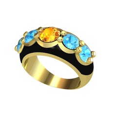 Aura Yüzük - Sitrin ve akuamarin 925 ayar altın kaplama gümüş yüzük (Siyah mineli) #1yxskvl