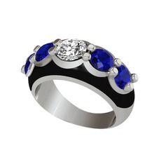 Aura Yüzük - Pırlanta ve lab safir 925 ayar gümüş yüzük (0.92 karat, siyah mineli) #217wi4