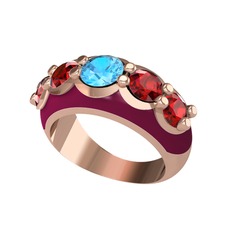 Akuamarin ve garnet 925 ayar rose altın kaplama gümüş yüzük (Bordo kırmızı mineli)
