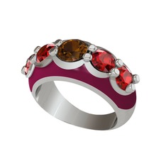 Dumanlı kuvars ve garnet 925 ayar gümüş yüzük (Bordo kırmızı mineli)