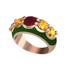 Aura Yüzük - Kök yakut ve sitrin 18 ayar rose altın yüzük (Yeşil mineli) #2dx96m